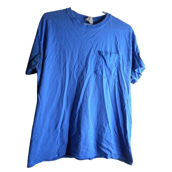 Gildan Blue Pocket T Shirt Sz L 100% Cotton  well worn - Picture 1 of 5